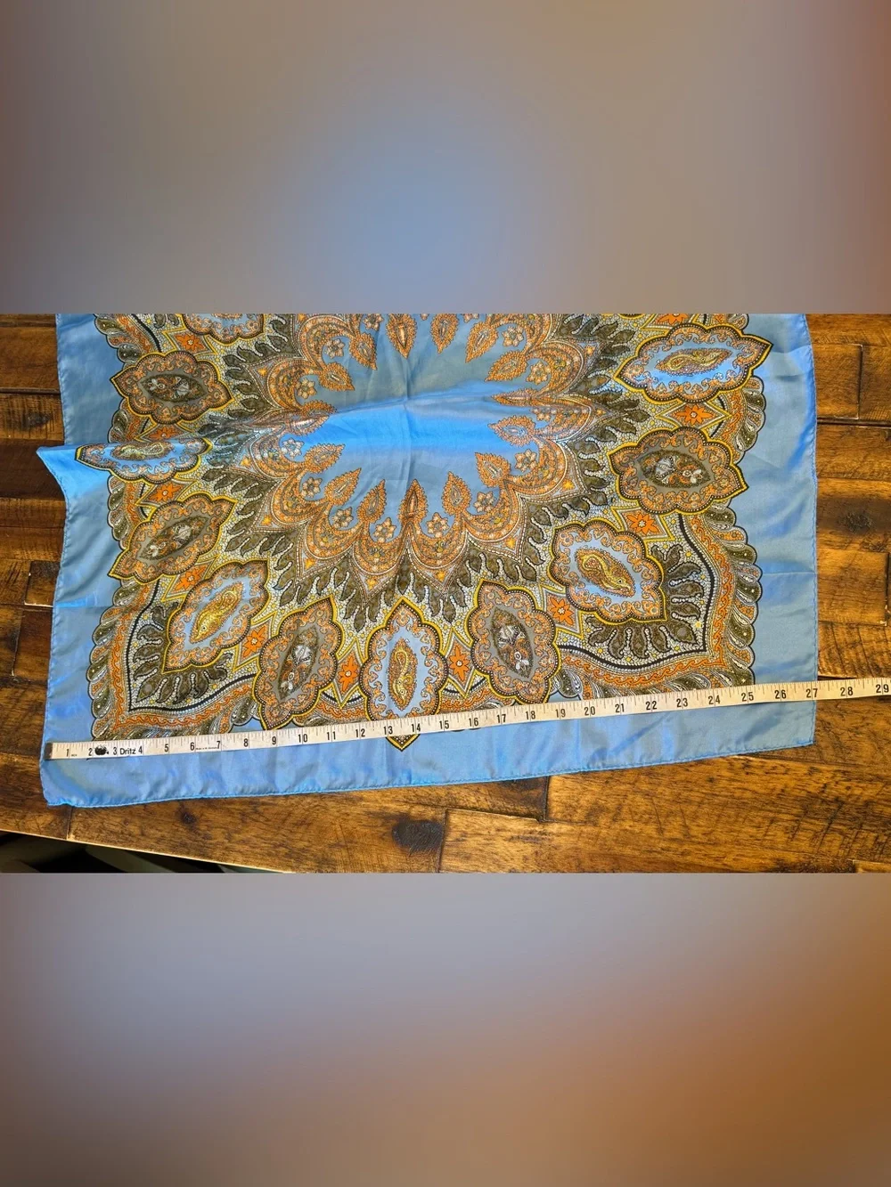 VTG Baar & Beards Light Blue Satin Square Scarf Paisley Floral Made in Japan